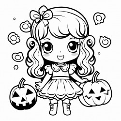 coloring page summer hallowen no background kawaii style white and black