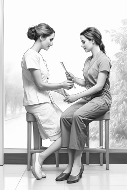 22year old female physiotherapist doing her job evaluating female ballet dancer ankle