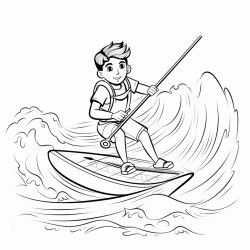drawing with only lines of sailor surfing in bote in the third person