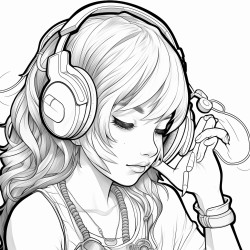 emo girl that has red end of her hair with gaming headphones listening to music on her phone