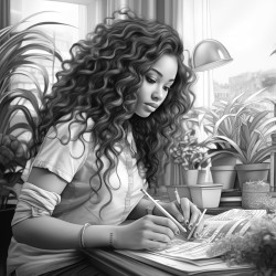 black woman with long hair counting money in a luxury room