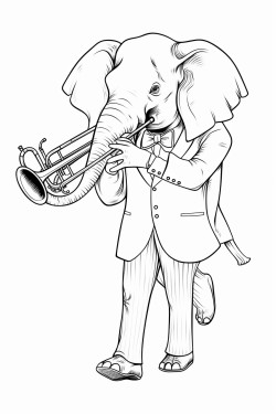 elephant in elegant suit playing trombone