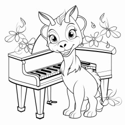 cute goat playing piano