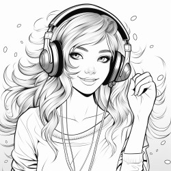 teen girl  with headphones and cute top
