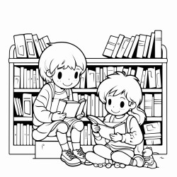 kids in a library reading books