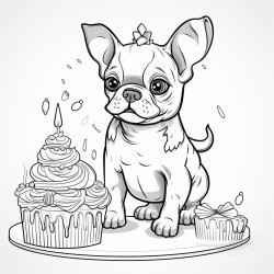 cartoon french bulldog with cake