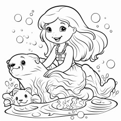 mermaid playng with a bear and a seal