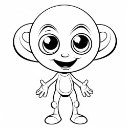 a friendly alien with big eyes and a wide smile