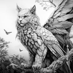 realistic large cat wellproportioned cat has wings the cat has no fur markings or stripes standing in a forest one paw raised slightly realistic detailed