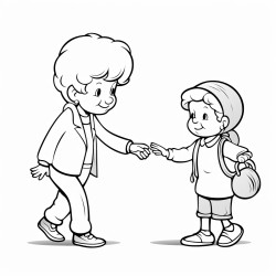 a 3 year old boy helping his grandma to walk by grabbing her hand