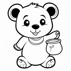a friendly bear waving with a honey pot beside it simple bold lines for easy coloring
