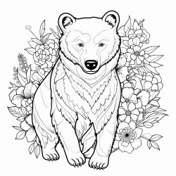 black bear with pattern inside with flowers