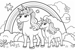 une famille de licornes ailes sur un arc en ciel