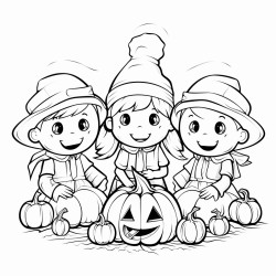 pumpkin people at a bonfire