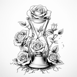 hourglass with wilting rose inside