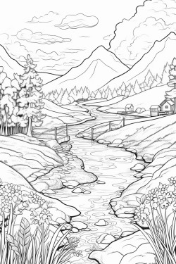 50 coloring pages of landscapes themed on the four seasons