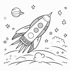 a mischievous spaceship zooming through a starry sky leaving a trail of smoke