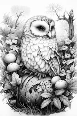 magical forest with an owl and hedgehog