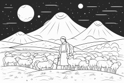 shepherds in field at night