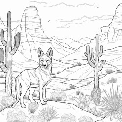 desert landscape with a coyote and pika
