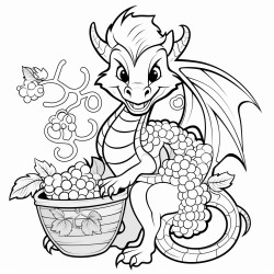 oriental dragon with a  basket of grapes plumes and blackberries