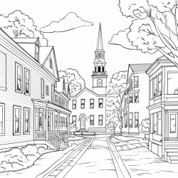 small new england town with gazebo