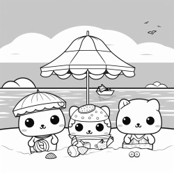 cute kawaii cartoons beach scene