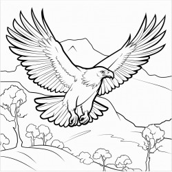 a vulture flying over a forest
