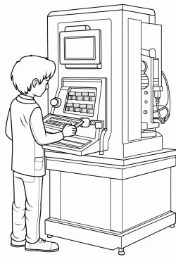 a machinist standing at a cnc machine inputting a program