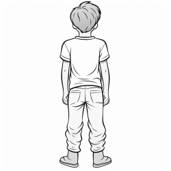 back view of boy standing with hands on hips