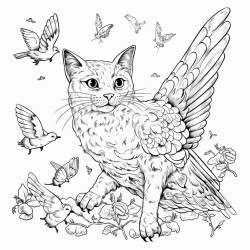flying cat between birds