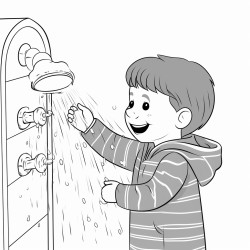 a boy taking shower