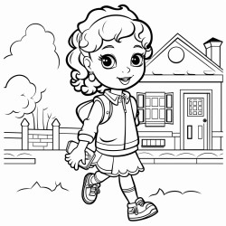 nia en el sector hogar solo con bordes negros para colorear