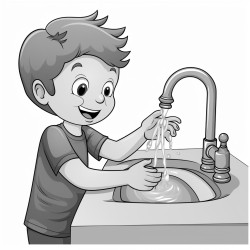a 35 year old boy rubbing and washing his hands under the tap water