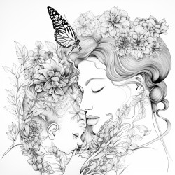 coloring sheet of adult connecting with their inner child