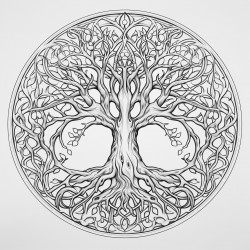 tree mandalas pattern highly detailed black outline roots