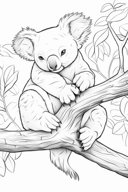 a sleepy koala sitting on a tree branch