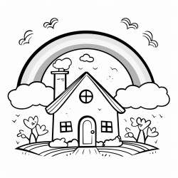 farmhouse with rainbow