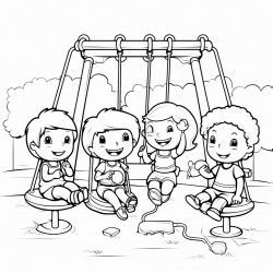 a group of kindergarten students are playing on the seesaw swings slides etc in the school playground