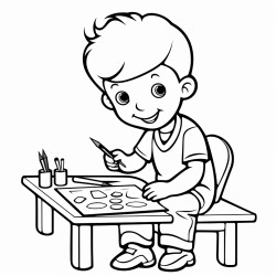 a young boy painting
