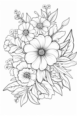 a cute floral harmony coloring book vector white background black and white black drawing coloring page