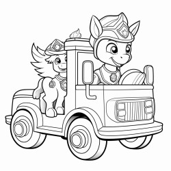 fire fighter unicorn riding in a a fire truck
