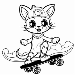 a black cat wearing a ghost costume riding a skate board on halloween