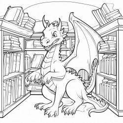 a library with a dragon inside