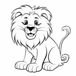 a smiling lion sitting with a big fluffy mane