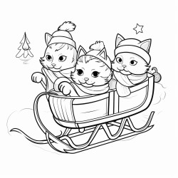 no shading no complex images and making it very easy to color in between the lines Two cats riding a sleigh together