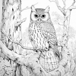 an owl in a tree in a forest