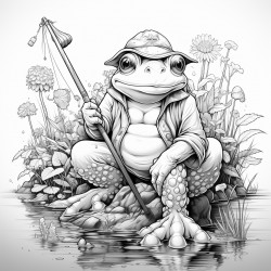 a frog fishing for people