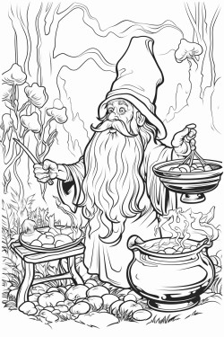 wizard cooking in enchanted forest