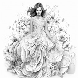 beautiful woman wearing dress made entirely out of flowers